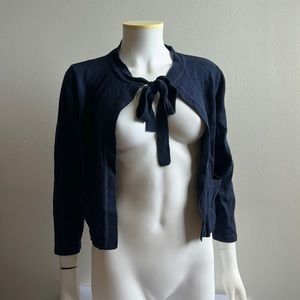 Karl Lagerfeld Navy Blue Tie Cardigan Cropped Medium